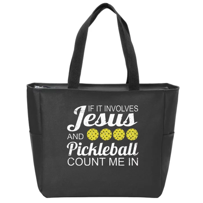 Distressed Jesus Pickleball Player Worship Church Graphic Zip Tote Bag