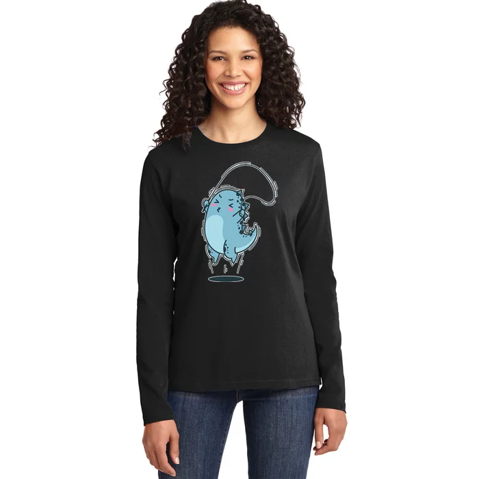 Dino Jumping Rope Ladies Long Sleeve Shirt