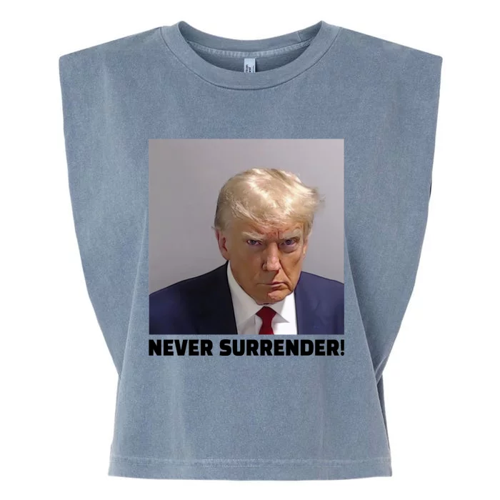 Donald J Trump Mug Shot Never Surrender Garment-Dyed Women's Muscle Tee