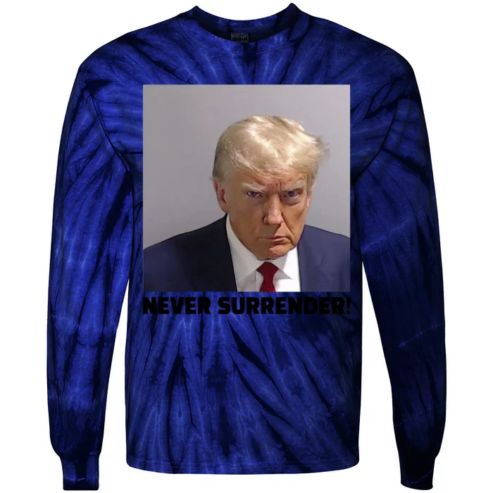 Donald J Trump Mug Shot Never Surrender Tie-Dye Long Sleeve Shirt