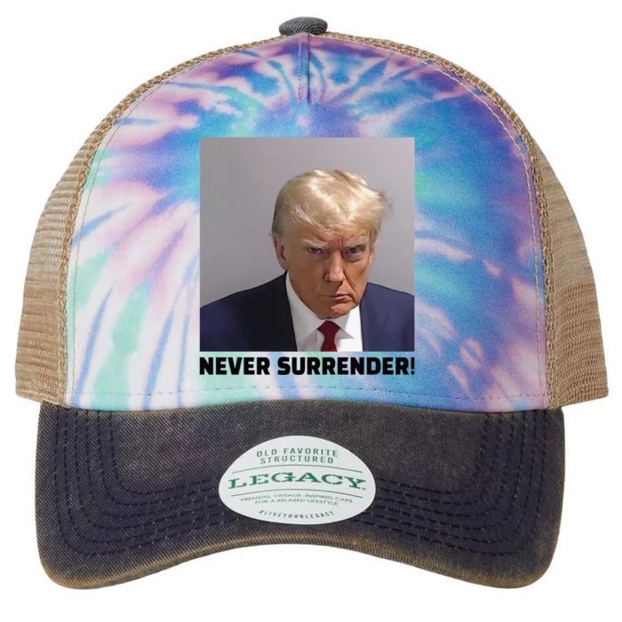 Donald J Trump Mug Shot Never Surrender Legacy Tie Dye Trucker Hat