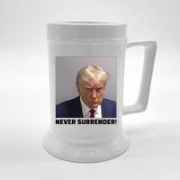 Donald J Trump Mug Shot Never Surrender Beer Stein