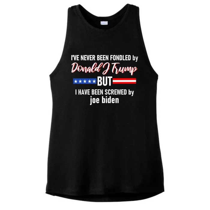 Donald J Trump 2024 Tired Of Being Screwed By Joe Biden Ladies Tri-Blend Wicking Tank