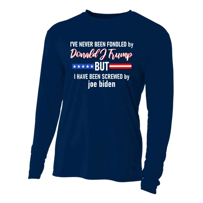 Donald J Trump 2024 Tired Of Being Screwed By Joe Biden Cooling Performance Long Sleeve Crew