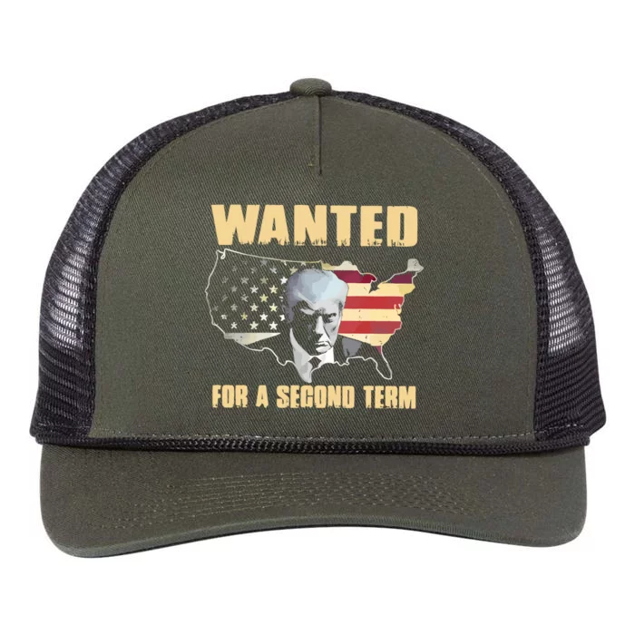 Donald J. Trump Wanted For Second Term Retro Rope Trucker Hat Cap