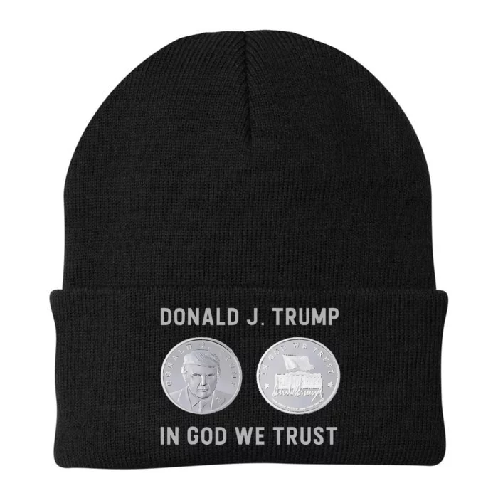 Donald J. Trump Silver Coin In God We Trust Silver Medallion Knit Cap Winter Beanie