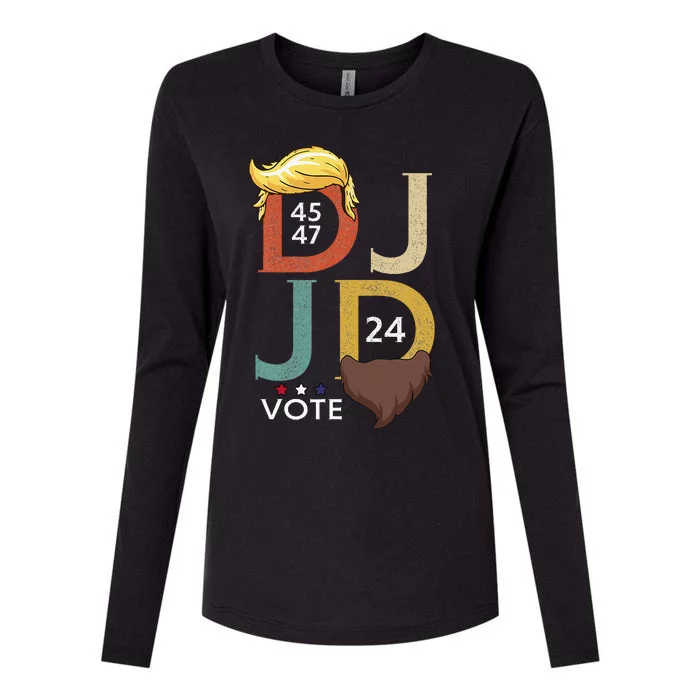 Dj & Jd Trump Hair Vance Beard Vote For President 2024 Womens Cotton Relaxed Long Sleeve T-Shirt