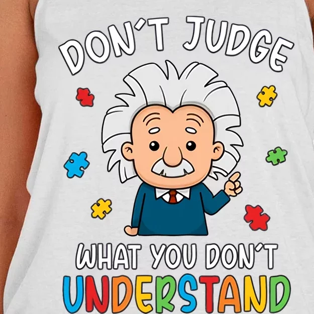 Don't Judge What You Don't Understand Autism Awareness Albert Einstein Women's Knotted Racerback Tank