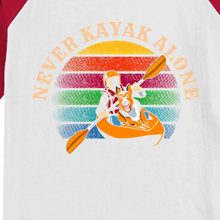 Dog Kayaking And Never Kayak Alone For Dog And Kayak Lover Gift Kids Colorblock Raglan Jersey