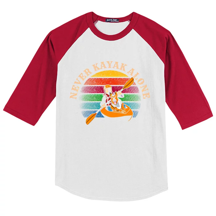 Dog Kayaking And Never Kayak Alone For Dog And Kayak Lover Gift Kids Colorblock Raglan Jersey