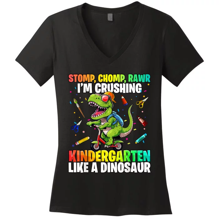 Dinosaur Kindergarten Back To School First Day Of School Boy Women's V-Neck T-Shirt