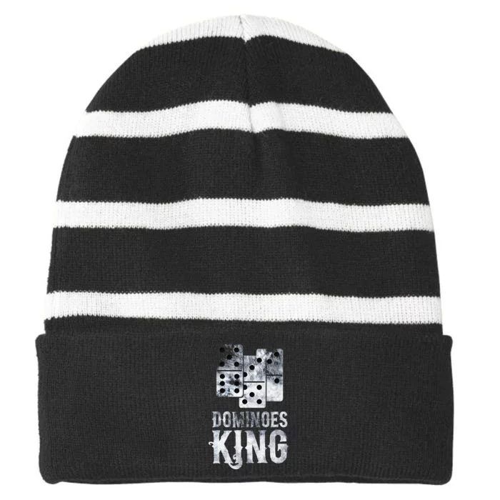 Dominoes King Domino Player Dominoes Lover Tile Game Striped Beanie with Solid Band