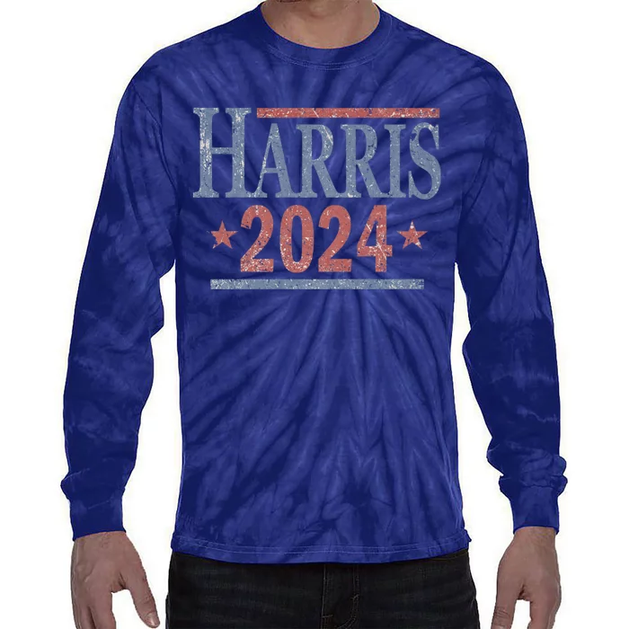 Distressed Kamala Harris 2024 Tie-Dye Long Sleeve Shirt