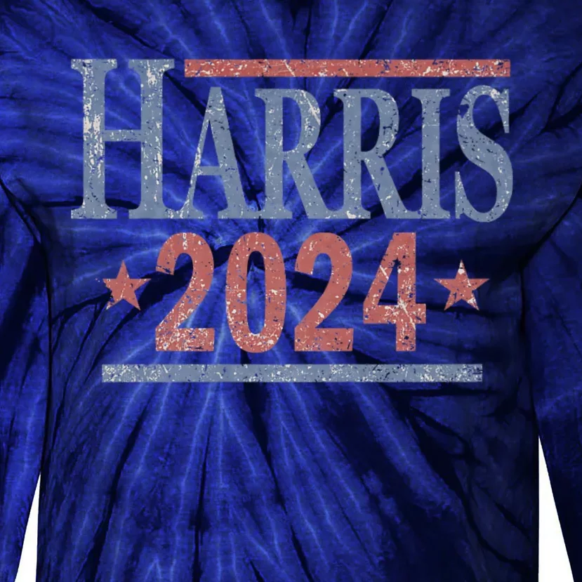 Distressed Kamala Harris 2024 Tie-Dye Long Sleeve Shirt