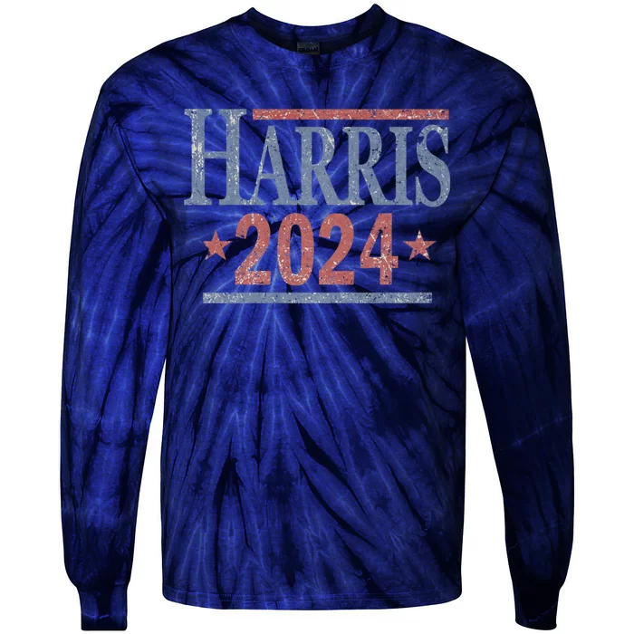 Distressed Kamala Harris 2024 Tie-Dye Long Sleeve Shirt