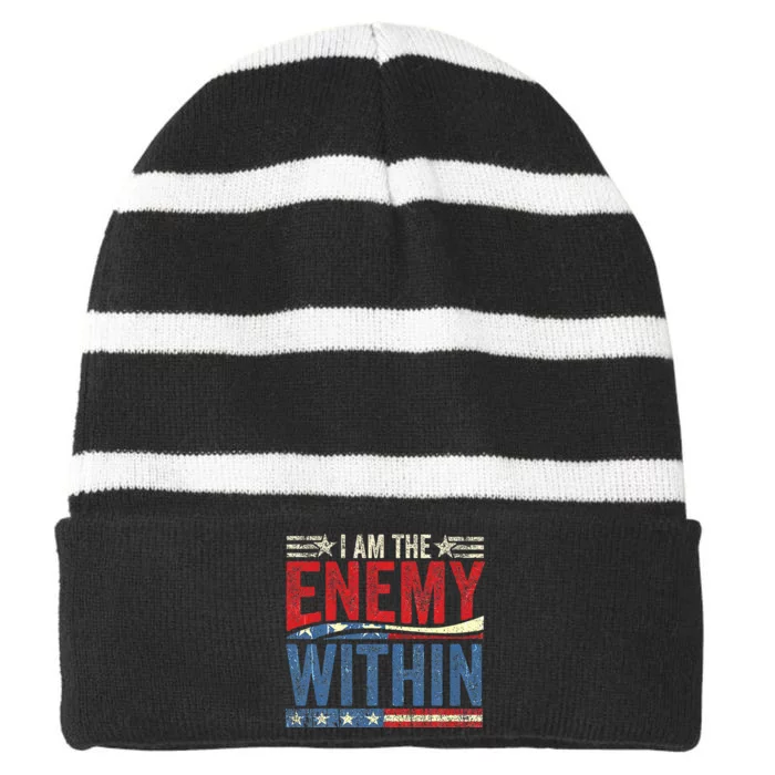 Democrat Kamala Harris Enemy Within Antitrump Left Wing Striped Beanie with Solid Band