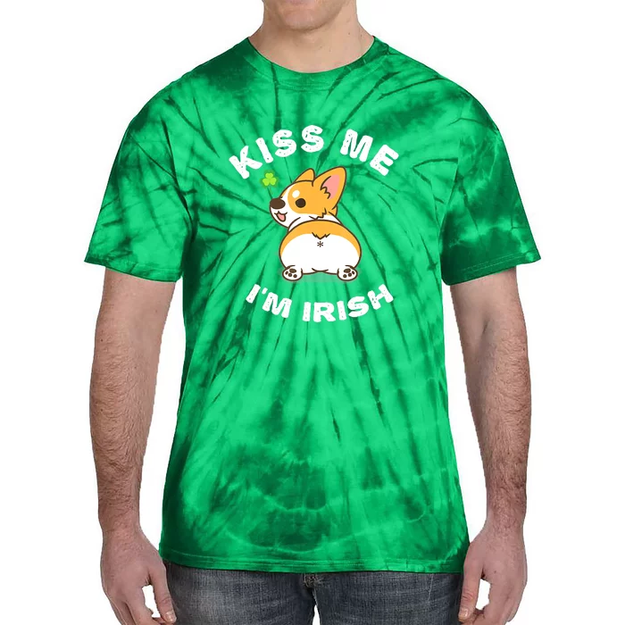 Dog Kiss Mee I'm Irish Corgii Butt Shamrock St Patrick Day Tie-Dye T-Shirt