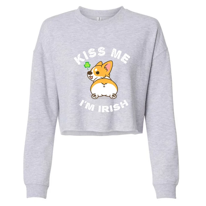 Dog Kiss Mee I'm Irish Corgii Butt Shamrock St Patrick Day Cropped Pullover Crew