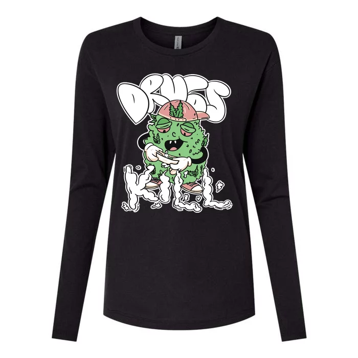 Drugs Kill Marijuana Bud Cartoon Womens Cotton Relaxed Long Sleeve T-Shirt