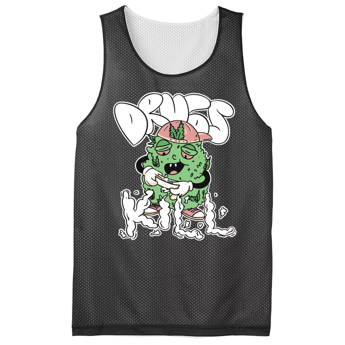 Drugs Kill Marijuana Bud Cartoon Mesh Reversible Basketball Jersey Tank