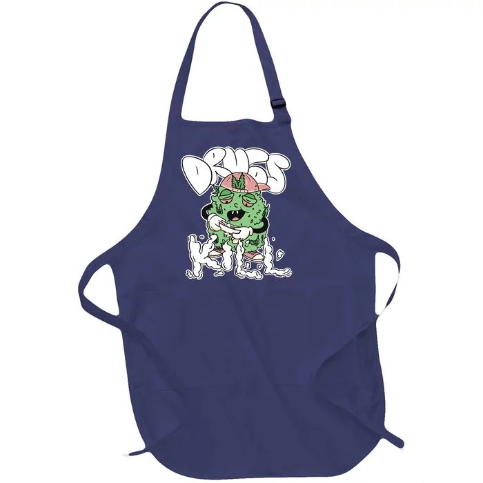 Drugs Kill Marijuana Bud Cartoon Full-Length Apron With Pocket