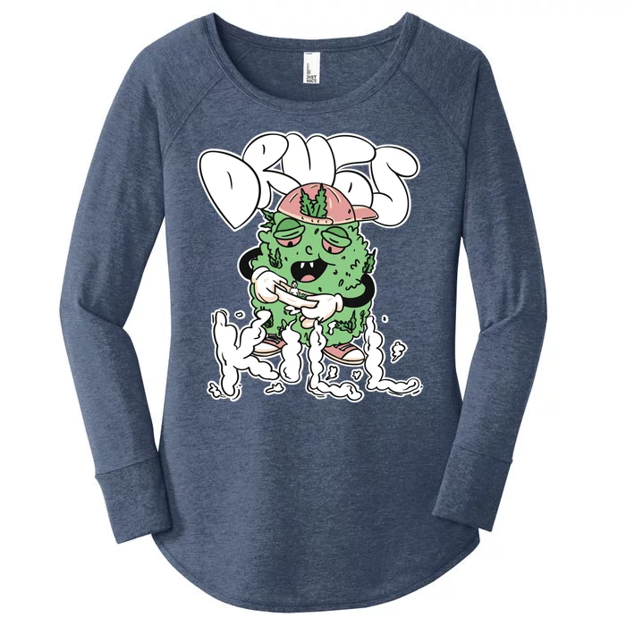 Drugs Kill Marijuana Bud Cartoon Women's Perfect Tri Tunic Long Sleeve Shirt