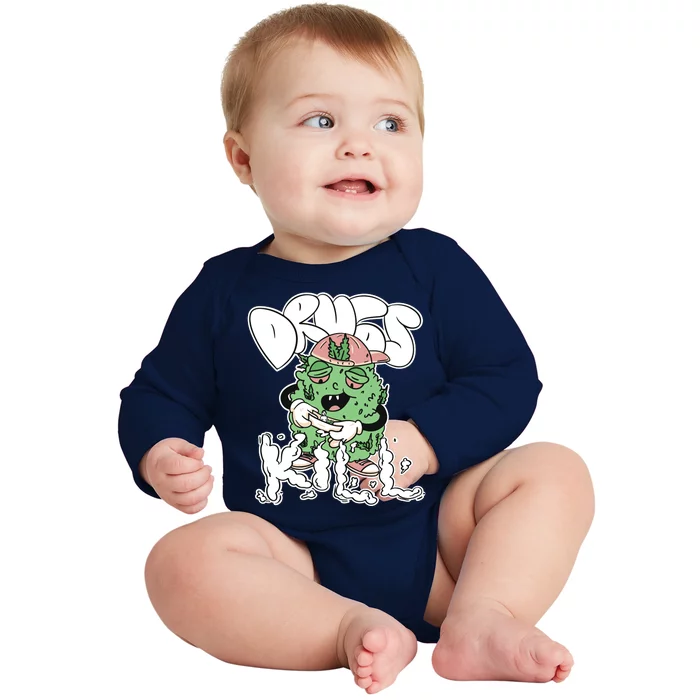 Drugs Kill Marijuana Bud Cartoon Baby Long Sleeve Bodysuit