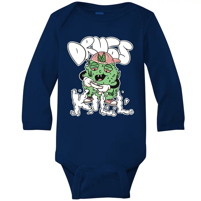 Drugs Kill Marijuana Bud Cartoon Baby Long Sleeve Bodysuit