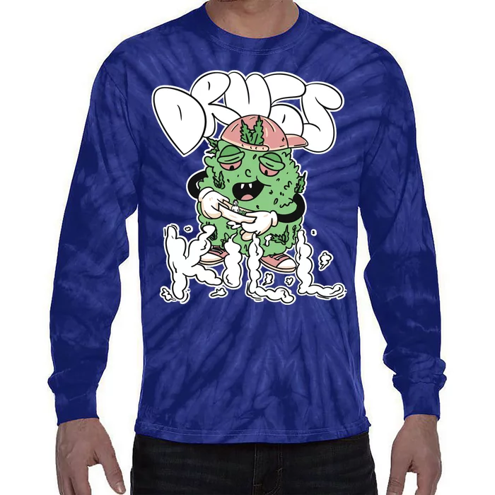 Drugs Kill Marijuana Bud Cartoon Tie-Dye Long Sleeve Shirt