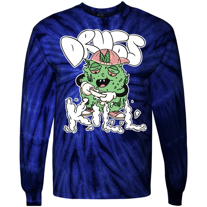 Drugs Kill Marijuana Bud Cartoon Tie-Dye Long Sleeve Shirt