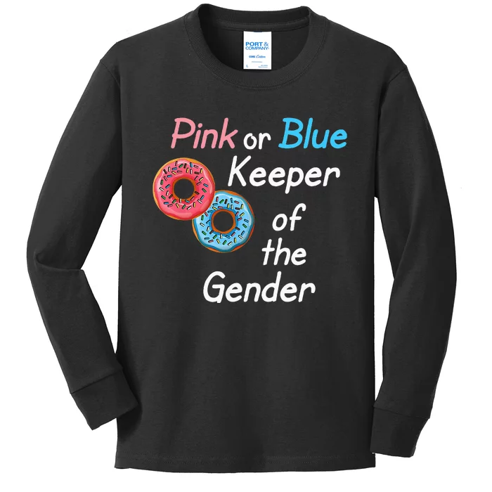 Donuts Keeper Of The Gender Baby Gender Reveal Party Shower Kids Long Sleeve Shirt