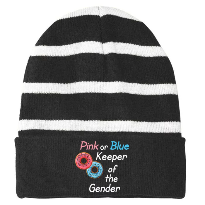 Donuts Keeper Ofthe Gender Baby Gender Reveal Party Shower Striped Beanie with Solid Band