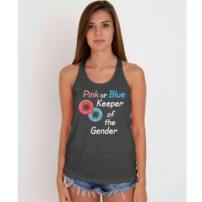 Donuts Keeper Ofthe Gender Baby Gender Reveal Party Shower Women's Knotted Racerback Tank