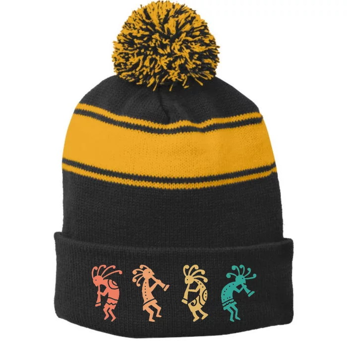 Dancing Kokopelli Southwestern USA Native American Symbol Stripe Pom Pom Beanie