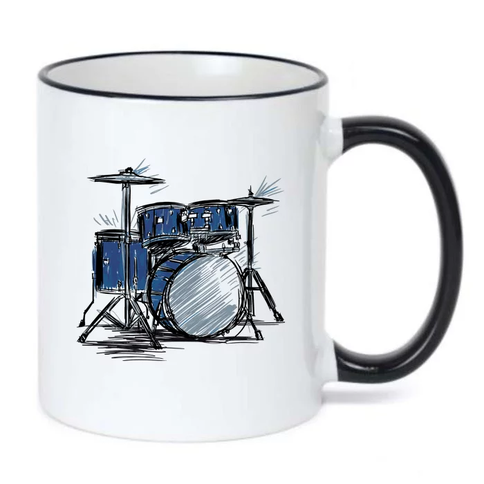 Drum Kit Sketch Music Black Color Changing Mug