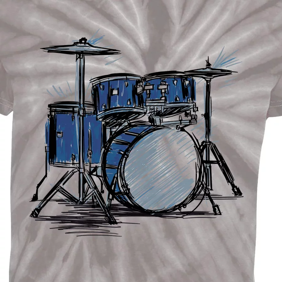 Drum Kit Sketch Music Kids Tie-Dye T-Shirt