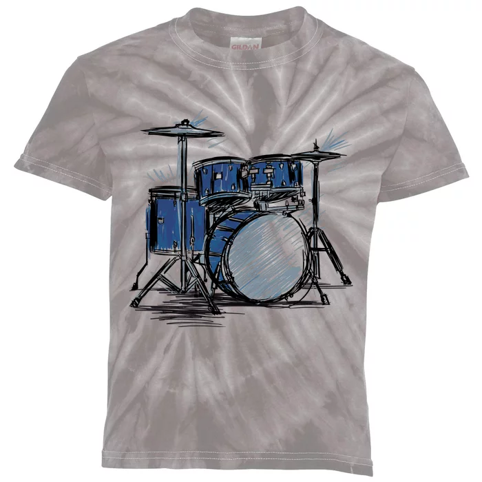 Drum Kit Sketch Music Kids Tie-Dye T-Shirt