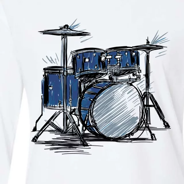 Drum Kit Sketch Music Womens Cotton Relaxed Long Sleeve T-Shirt