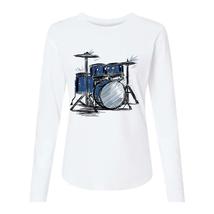 Drum Kit Sketch Music Womens Cotton Relaxed Long Sleeve T-Shirt