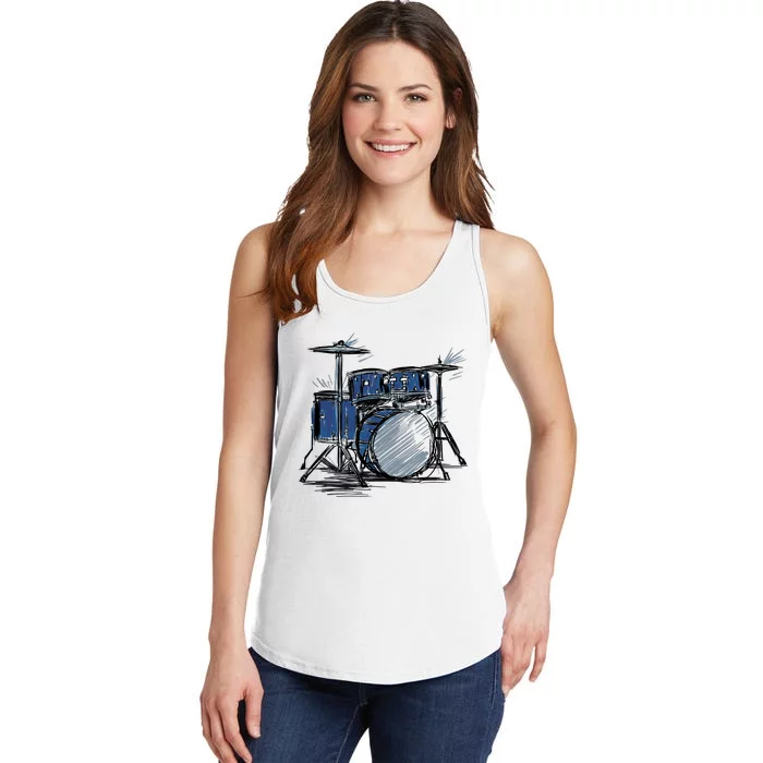 Drum Kit Sketch Music Ladies Essential Tank