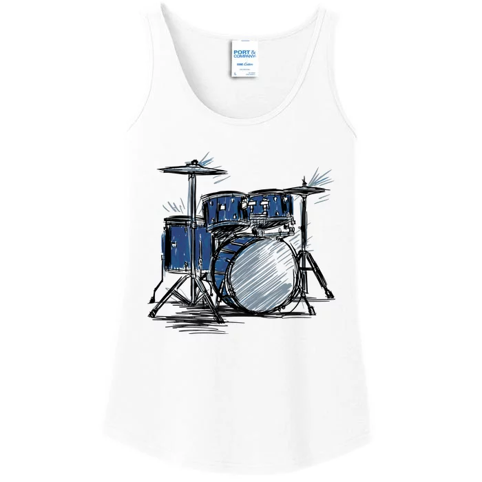 Drum Kit Sketch Music Ladies Essential Tank