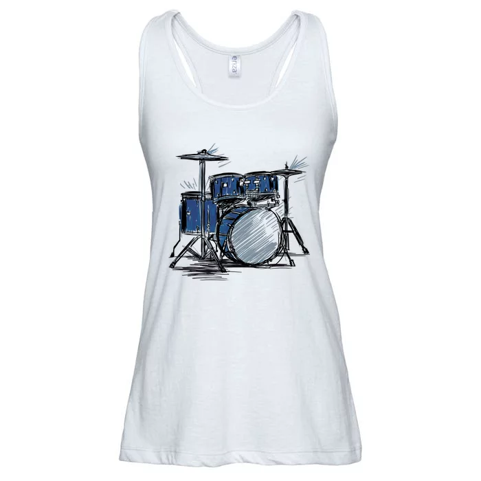 Drum Kit Sketch Music Ladies Essential Flowy Tank