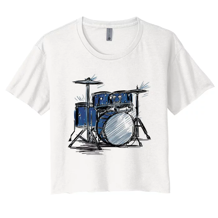 Drum Kit Sketch Music Women's Crop Top Tee