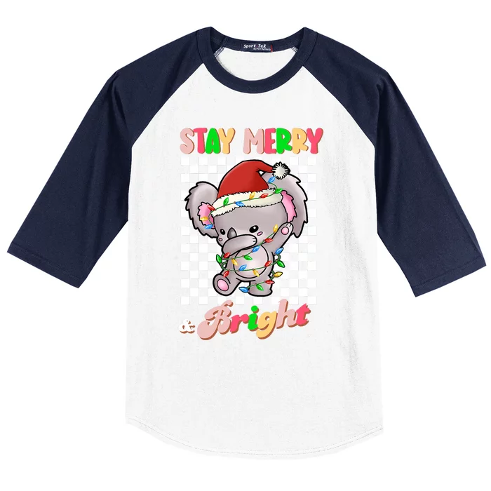 Dabbing Koala Stay Merry And Bright Groovy Christmas Xmas Baseball Sleeve Shirt