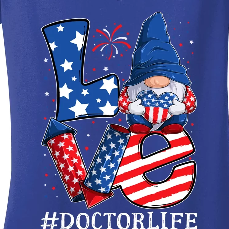 Doctor Love 4th Of July Gnome Usa Patriotic Gift Women's V-Neck T-Shirt