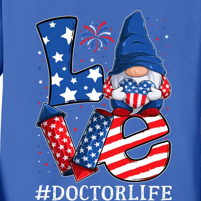 Doctor Love 4th Of July Gnome Usa Patriotic Gift Kids Long Sleeve Shirt