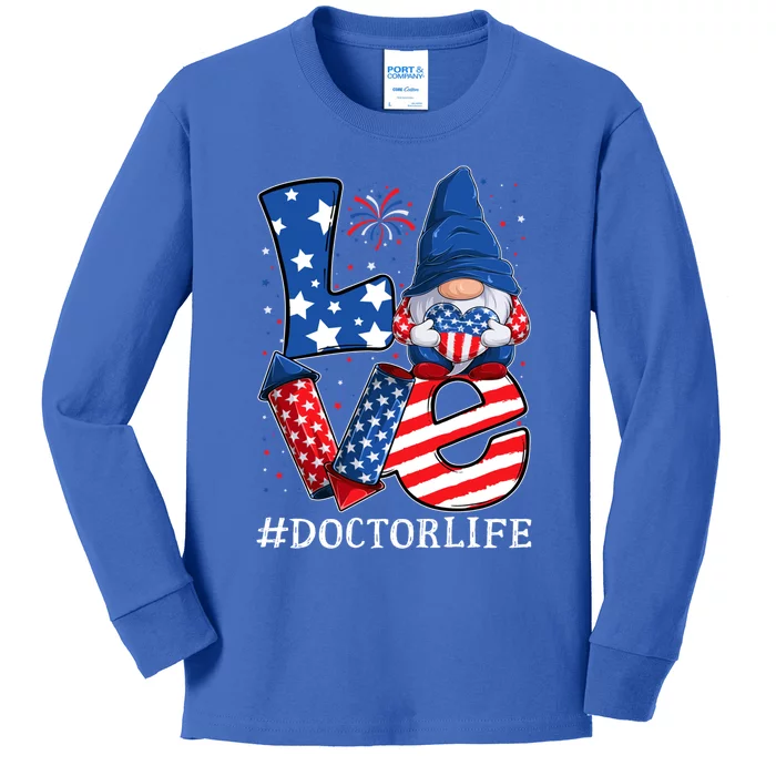 Doctor Love 4th Of July Gnome Usa Patriotic Gift Kids Long Sleeve Shirt