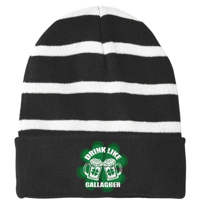 Drink Like A Gallagher Saint Patrick's Day Irish Striped Beanie with Solid Band