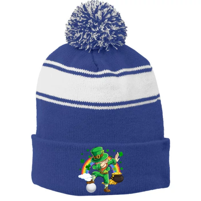 Dabbing Leprechaun And Golf Ball Saint Patrick's Day Gift Stripe Pom Pom Beanie