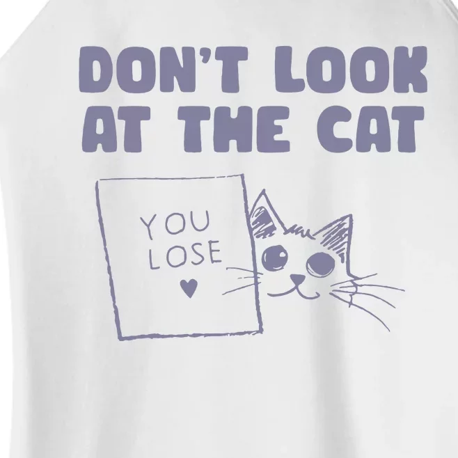 Dont Look At The Cat 90s Retro Graphic Women’s Perfect Tri Rocker Tank